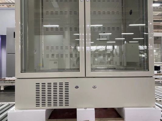 ตู้เย็นเภสัชและห้องปฏิบัติการที่เป็นมิตรกับสิ่งแวดล้อมพร้อมประตูกระจกและไฟ LED ภายในห้องโดยสาร