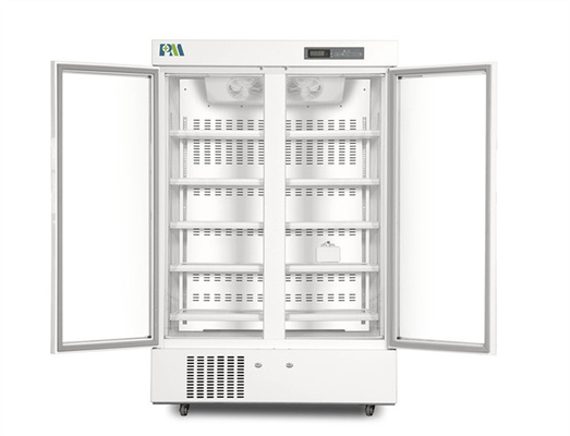 2-8 องศา Auto Frost 1006L ความจุแนวตั้ง Pharmacy Medical ตู้เย็นพร้อมประตูกระจกคู่